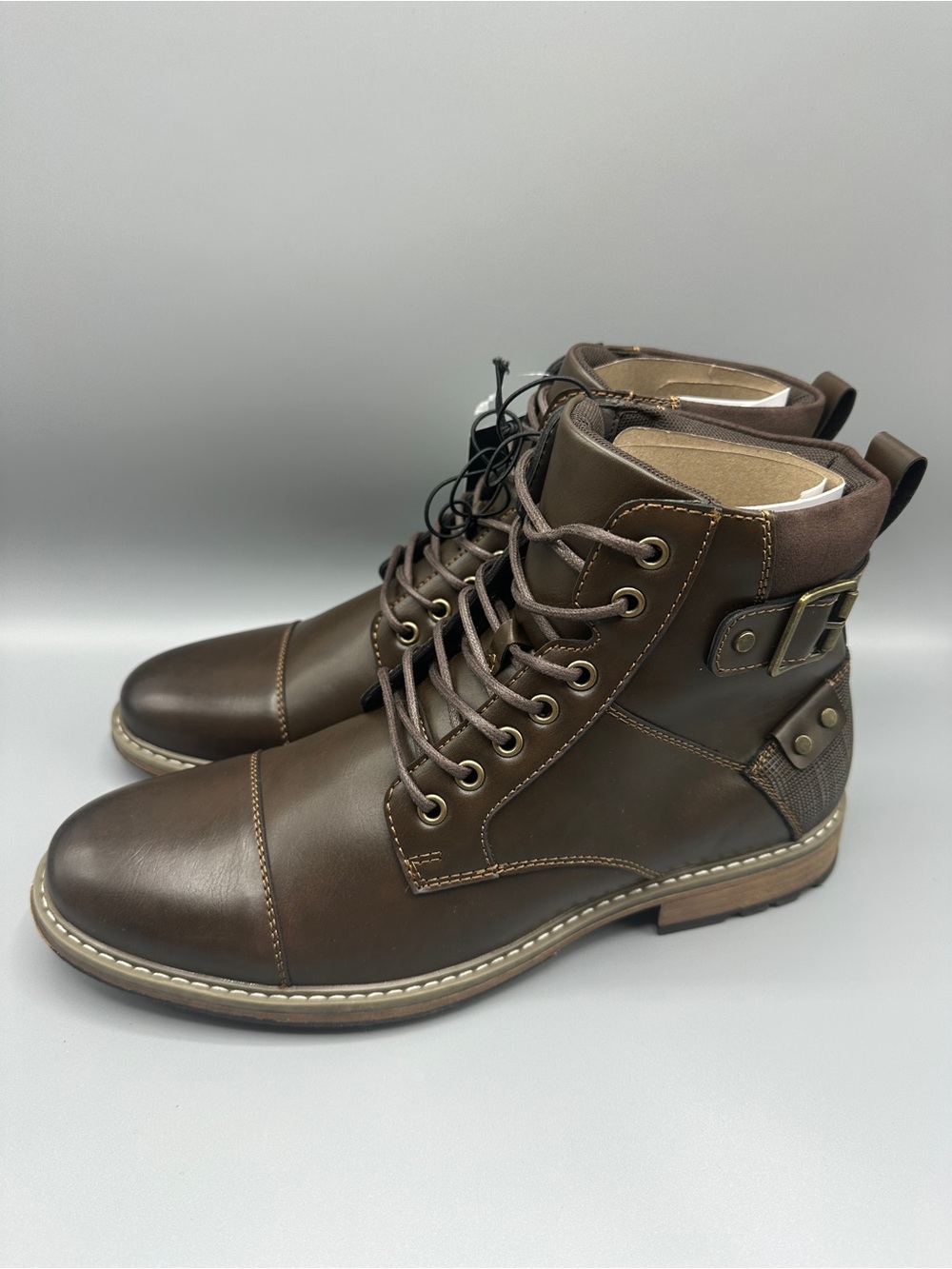 JF J. Ferrar Memory Foam Faux Leather Lace Up Boots Men’s Size 10.5M Brown